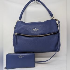 Kate Spade NY Reflex Blue Genuine Pebbled Leather Crossbody with Matching Wallet